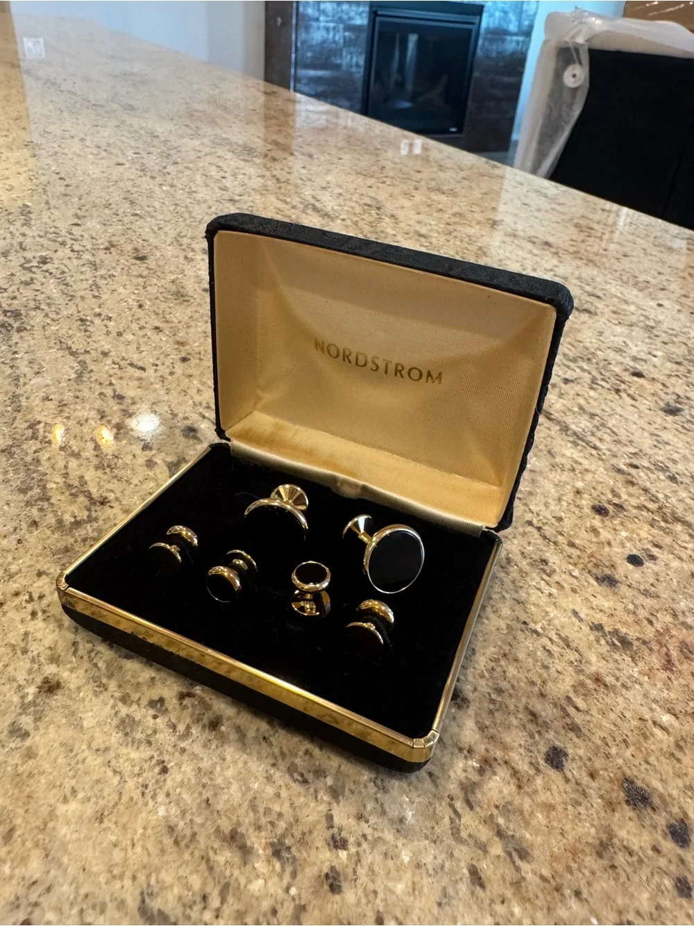 Nordstrom Gold and Black Men’s Cufflinks with Matching Studs
